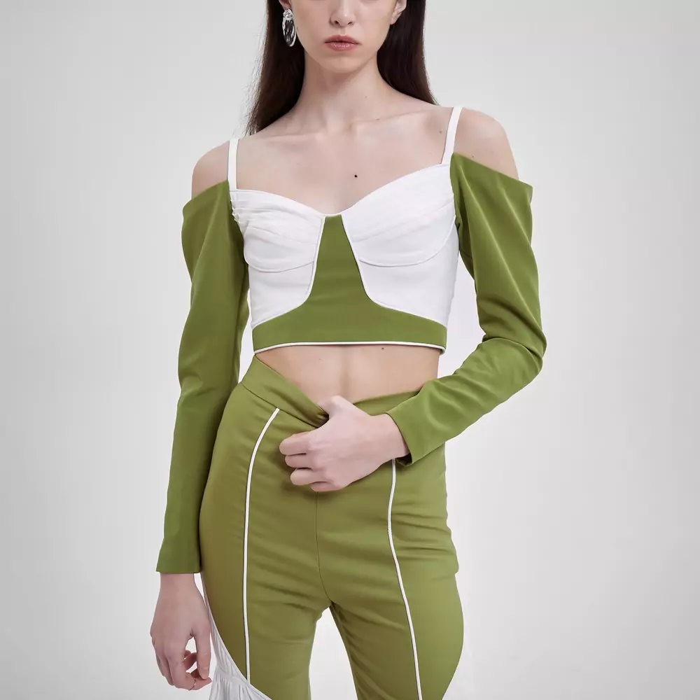 Eustoma BLOUSE GREEN/WHITE